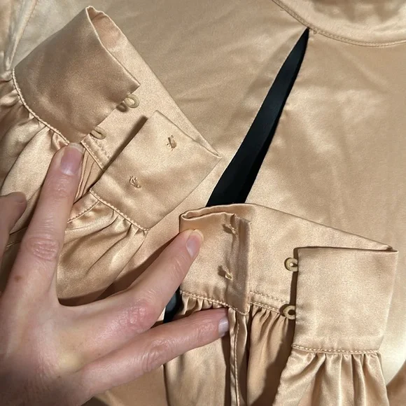 Badgley Mischka champagne satin blouse shirt top XS 2 Rent the runway repair - Picture 7 of 13